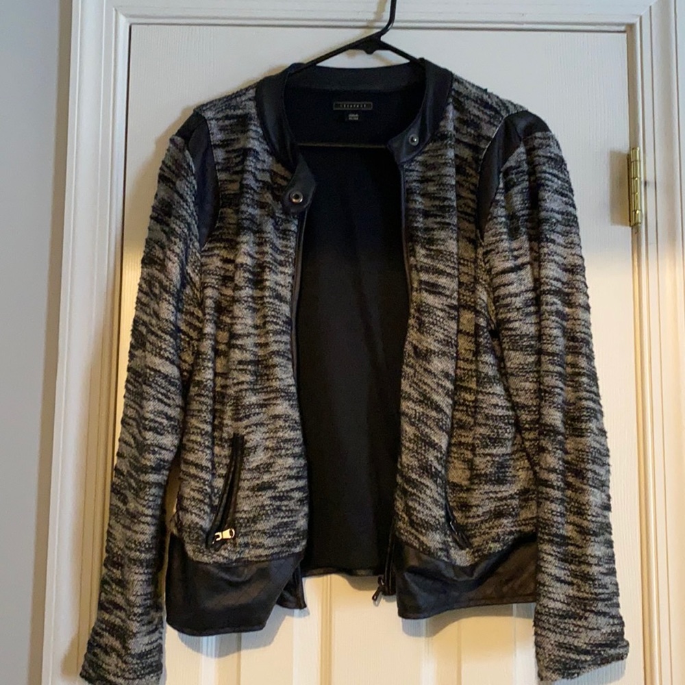 Lightweight bomber jacket w/ faux leather accents